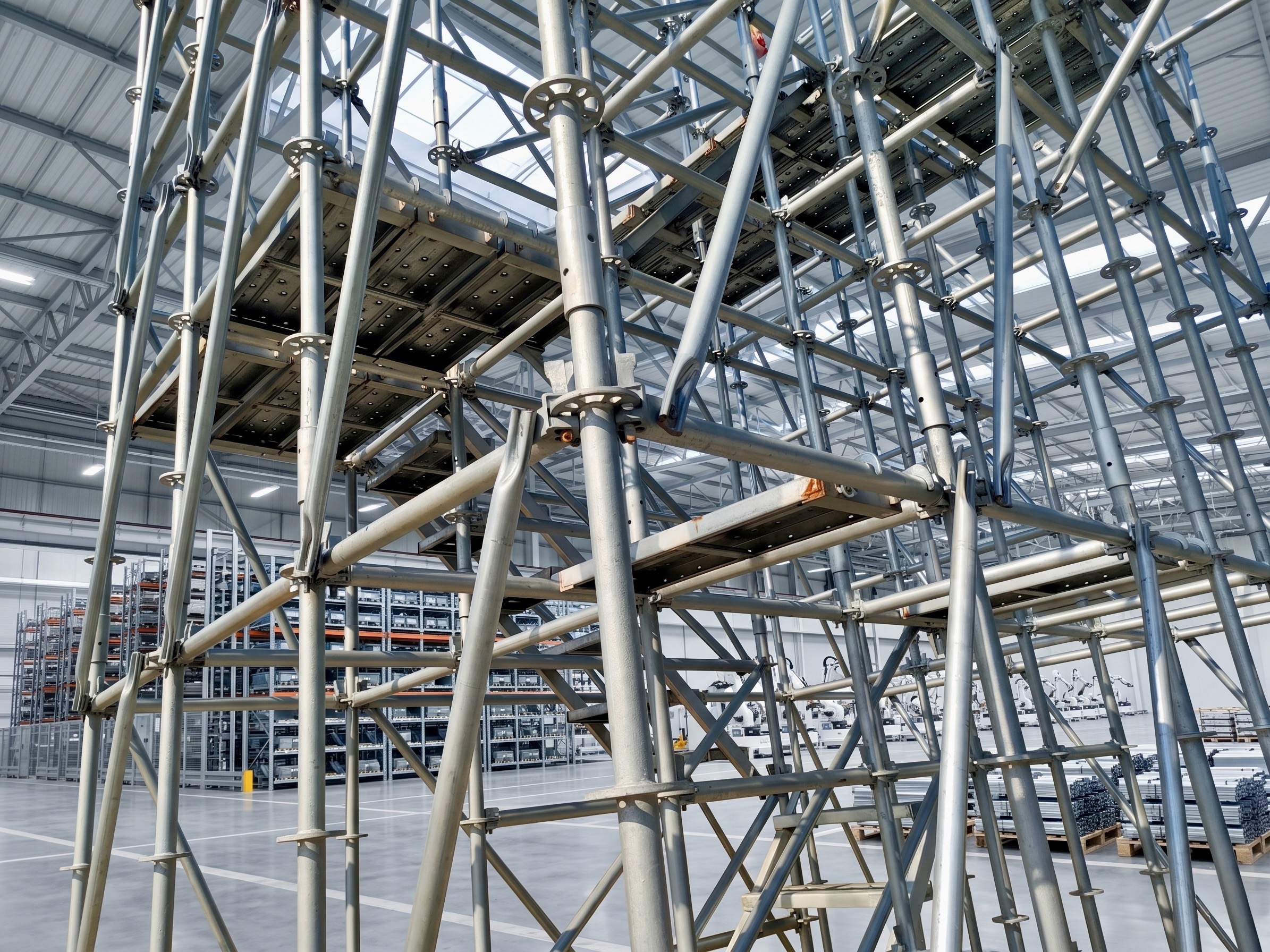 Construction team reviewing scaffolding plans
